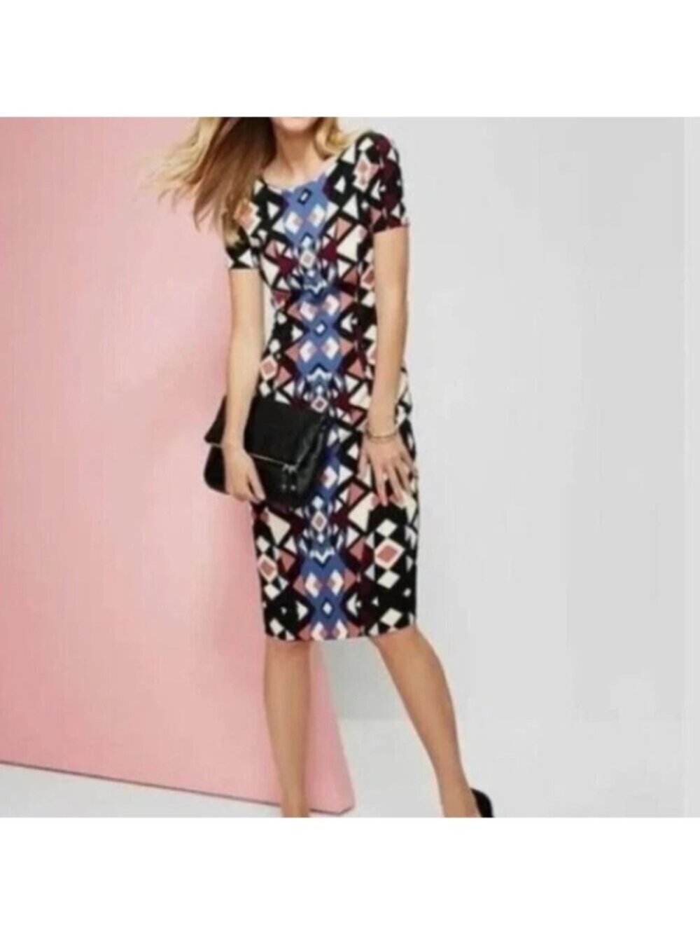 NEW Talbots Women's Geometric Print Sheath Dress short slv desk to dinner sz  4P
